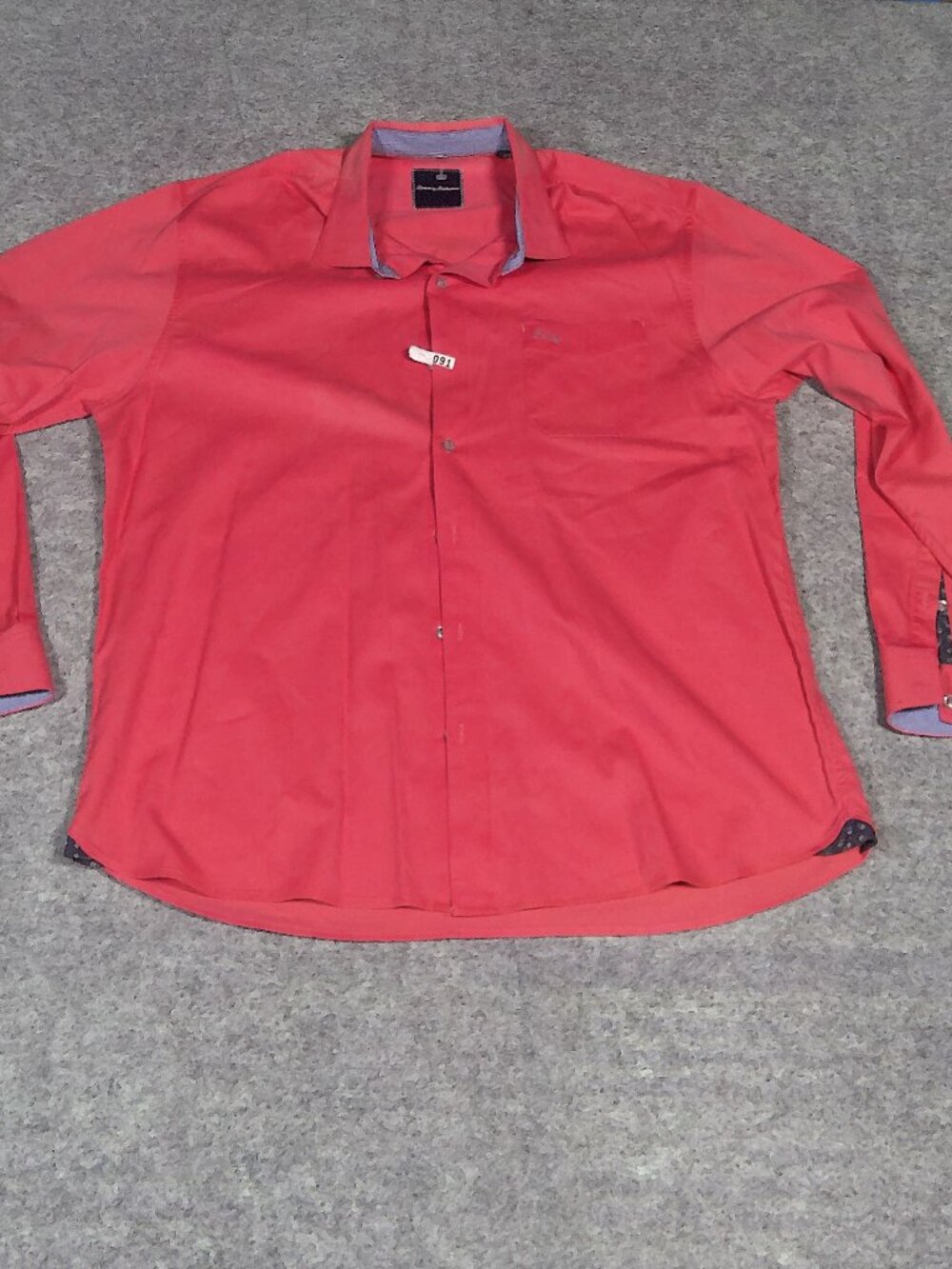 Tommy Bahama Shirt Long Sleeve Mens Large Coral Pink Silk Cotton Stretch